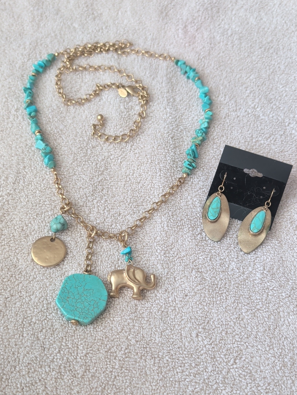 Chico's Gold-Tone Necklace and Turquoise Accent Earrings Set